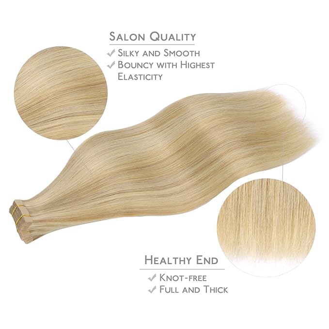 WENNALIFE Tape in Hair Extensions Human Hair, 20pcs 60g 26 inch Light Blonde Highlighted Golden Blonde Remy Hair Extensions Straight Human Hair Tape in Extensions Skin Weft Tape Extensions Human Hair