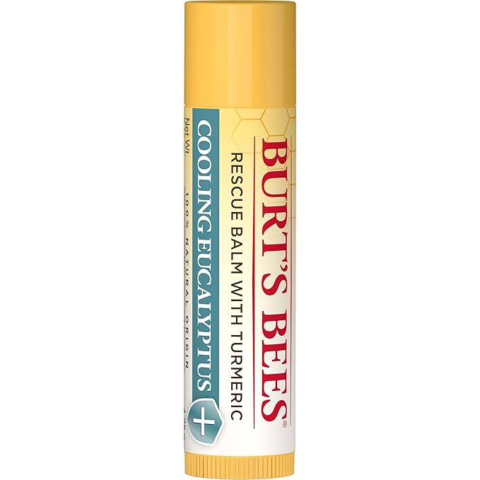 Burt's Bees 100% Natural Origin Rescue Lip Balm With Beeswax and Antioxidant-Rich Turmeric Promotes Healing Of Extremely Dry Lips, Cooling Eucalyptus, 2 Tubes in Blister Box(Pack May Vary)