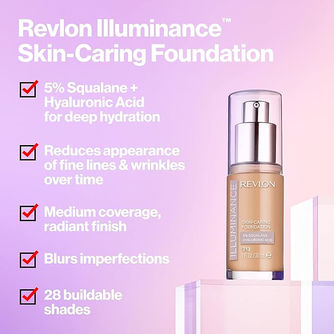 Revlon Illuminance Skin-Caring Liquid Foundation, Hyaluronic Acid, Hydrating and Nourishing Formula with Medium Coverage, 401 Light Coffee (Pack of 1)