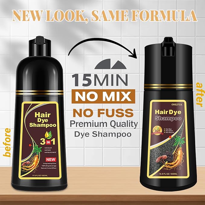 Dark Brown Plant-Based Hair Color Shampoo for Women & Men - 3 in 1 for 100% Grey Coverage in 15 Minutes, Instant Natural Dye for All Hair Types, Para Canas