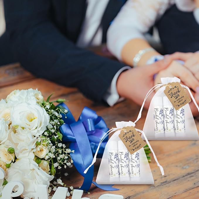 Demissle 50 Pcs Bridal Shower Lip Balm Gift Set with 100 Pcs Organza Bags Thank You Tags 20 Meters Rope wedding Party Favor for Guest Favors Gift Party Decoration Souvenirs(Vintage Flower)