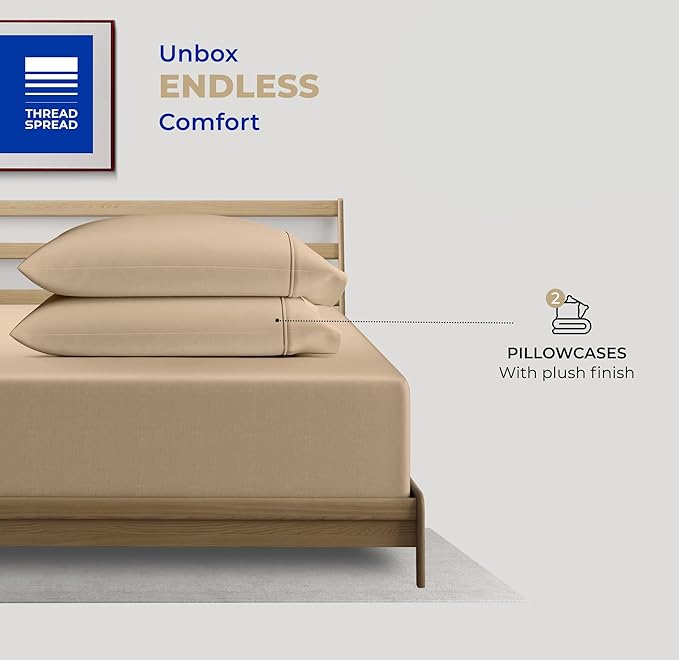 THREAD SPREAD 100% Cotton Pillowcases Standard/Queen Size Set of 2-400 Thread Count Cotton Pillowcases, Ultra Soft Cooling Sateen Weave Pillow Cases for Sleeping, Set of 2 Pillow Covers (Taupe)