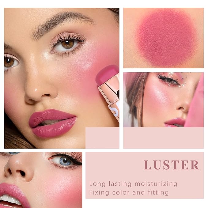 Cream Blush Stick for Cheeks Makeup, Waterproof Face Blush Stick Multi-Use Lip and Cheek Tint, Matte Finish Easy to Blend Lightweight Natural Cream Blusher Makeup for All Skin Tones-Cherry Pink