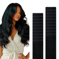GOO GOO Genius Tape in Hair Extensions, Hand Tied Tape Weft, 1 Jet black, 16inch 50g 20pcs, Remy Human Hair, Seamless Invisible Tape, Natural Blend, Lightweight