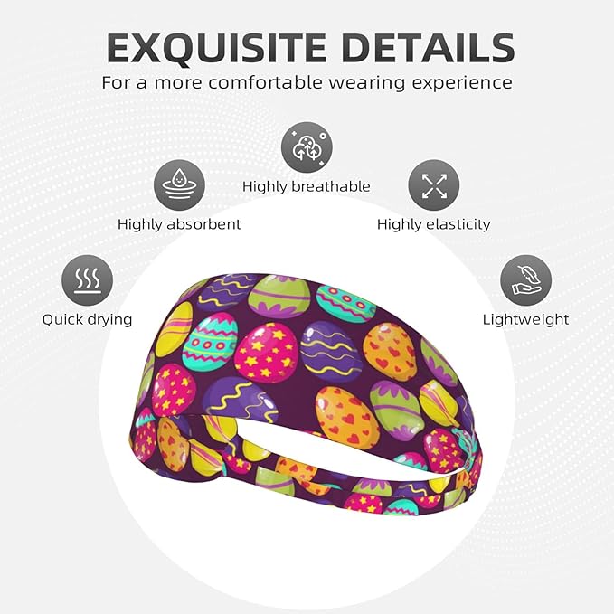 Easter Bunny & Eggs Style Sports Headband for Men Women Moisture Wicking Sweatband for Basketball, Running, Gym