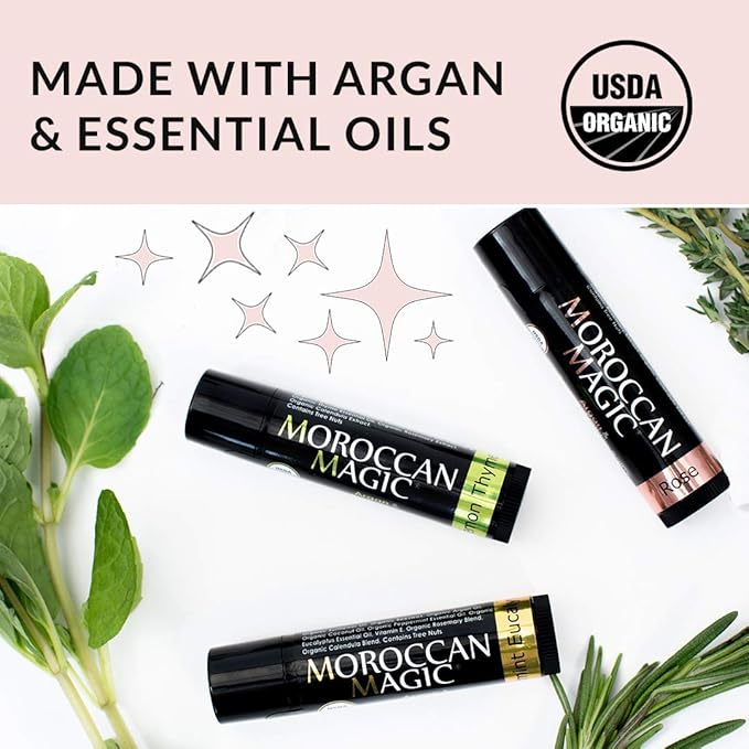 Moroccan Magic Organic Elderberry & Manuka Honey Lip Balm 3 Pack | Ultra-Hydrating Argan Oil Lip Moisturizer + Vitamin E | Natural Chapstick for Dry Lips | Smooth, Non-Toxic | Organic Lip Balm