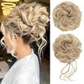 CJL HAIR 2PCS Messy Bun Hair Pieces Wavy Curly Synthetic Updo Chignon Fake Scrunchies Ponytail Extension for Women Dirty Blonde