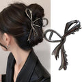 Black Ribbon Bow Metal Hair Clips Claw, 1Pcs 4.52Inch Hair Claw Clips for Thin Thick Hair Accessories Alloy Elegant Non-Slip Strong Hold Grip Hair Jaw Clip(Black Ribbon)