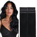 GOO GOO Invisi Edge Tape in Hair Extensions Human Hair, 1 Jet black, 6pcs 24inch 18g, Virgin Remy Hair, Seamless Injected Tape, Natural Look