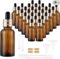 30 Pack 30ml Amber Glass Dropper Bottles with Droppers, Funnels & Labels for Essential Oils, 1oz Eye Dropper Bottles with Golden Caps, Brown Empty Glass Tincture Vials for Travel