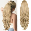 Blonde Ponytail Extension, Drawstring Ponytail Extension for Women 26 Inch Long Wavy Highlights Pony Tails Hair Extensions Synthetic Clip in Ponytail Hairpiece for Women(H24/88)