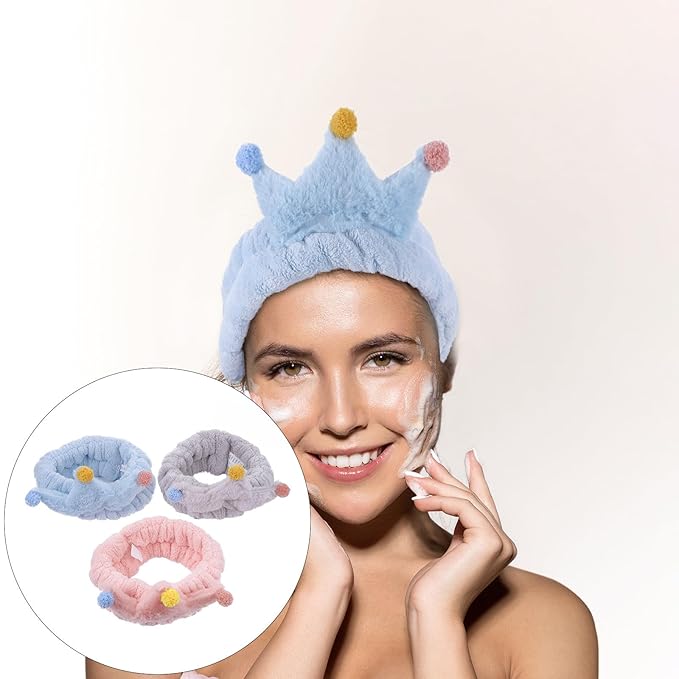 3Pcs Coral Fleece Headbands for Women Facial Makeup Washing Spa Hairbands Adorable Elastic Stretchy Head Wraps for Yoga Running Skincare Random Color