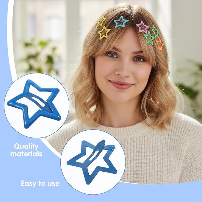 Y2K Hair Clips and Barrettes Set, 80PCS 1.18" Multicolor Sparkling Star Hair Clip Cute Non-slip Metal Snap Stars Hairclips Accessories for Girls Women