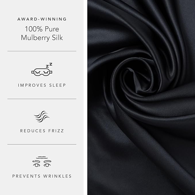 Fishers Finery 19mm 100% Pure Mulberry Silk Pillowcase, Quality Tested (Black, Q)
