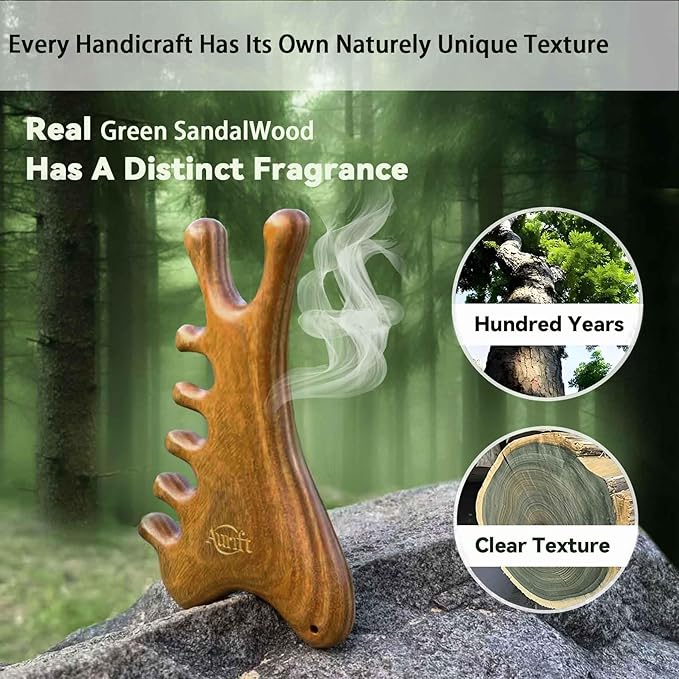 Gua Sha Tool for Face & Body, Christmas Gifts for Women Mon, 4 in 1 Sandalwood Guasha, Lymphatic Drainage,Jaw Lifting & Nose Sculpting, Head Massage Comb for Stress Relief,Home Office Self Care