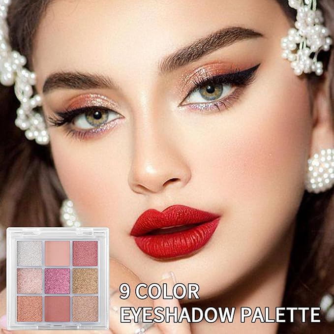 Erinde 9 Colors Eyeshadow Palette, Matte Shimmer Glitter Eye Shadow Palette Makeup, Highly Pigmented Long Lasting Waterproof, Natural Neutral Nude Eyeshadow Makeup Pallet, Sunset Glow