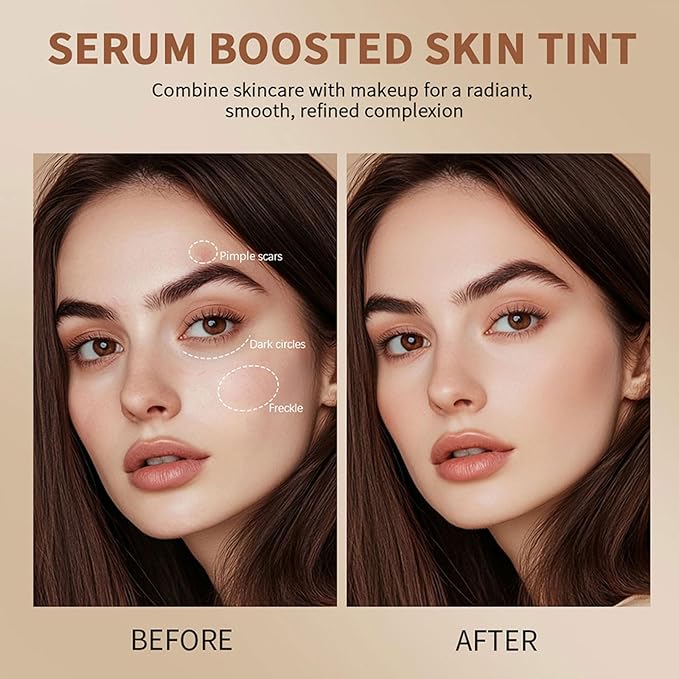 Multi-Use Foundation Stick Beauty Balm Serum Boosted Skin Tint, On-The-Go Tinted Solid Serum, Lightweight and Buildable Creamy Skin Tint Stick Makeup, Natural Finish(04#)