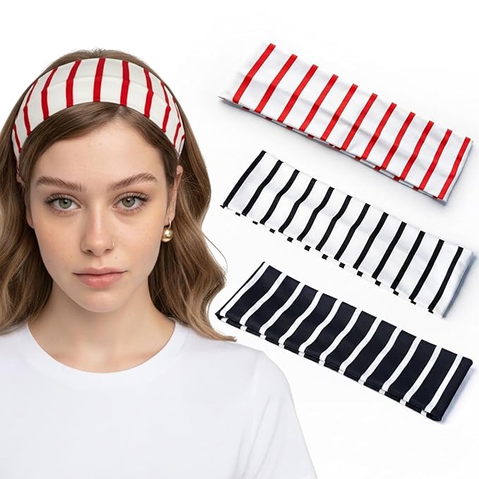 4PACK Striped Headband For Women Elastic Stretchy Wide Hairbands For Yoga Hair Wraps