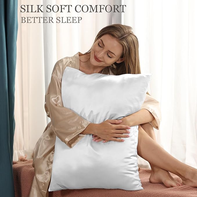 Adubor 100% Silk Pillowcase - Mulberry Silk Pillow Cases, 23 Momme 6A Grade Fibers, Silk Pillow Case for Hair and Skin Health, with Hidden Zipper (Standard 20''×26'', White, 1PC)
