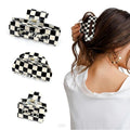 3 PCS Checkered Hair Claw Clips for Thick and Thin Hair Large Hair Clips Square Y2K Hair Checker Barrettes Black And White Checkered Jaw Clip Non Slip Checkerboard Clamps Hair Accessories for Women