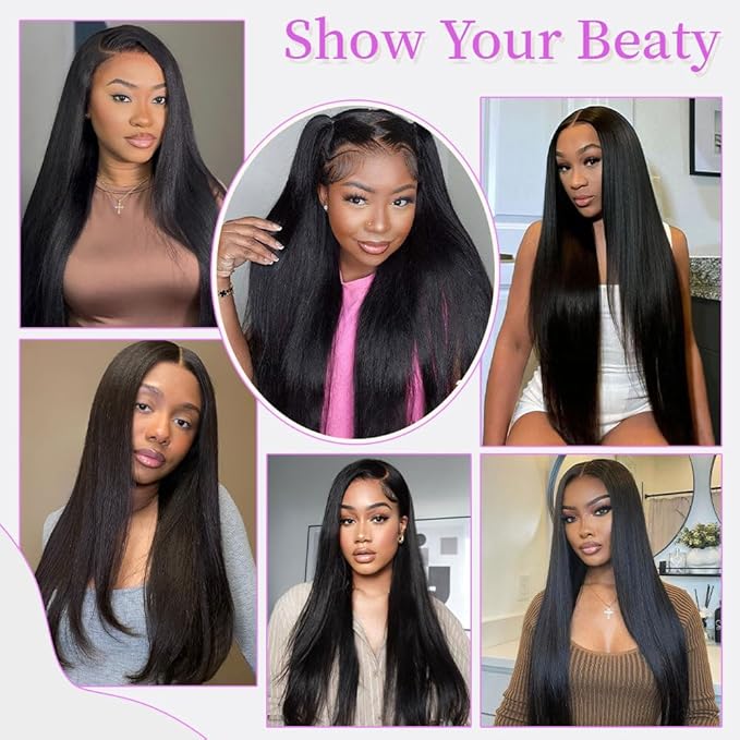34 Inch Straight Wigs Human Hair 13x6 Real Virgin Human Wig 200 Density HD Lace Frontal Wigs Human Hair Pre Plucked Can Last 6-9 Months Tangle-Free Natural Black for Women