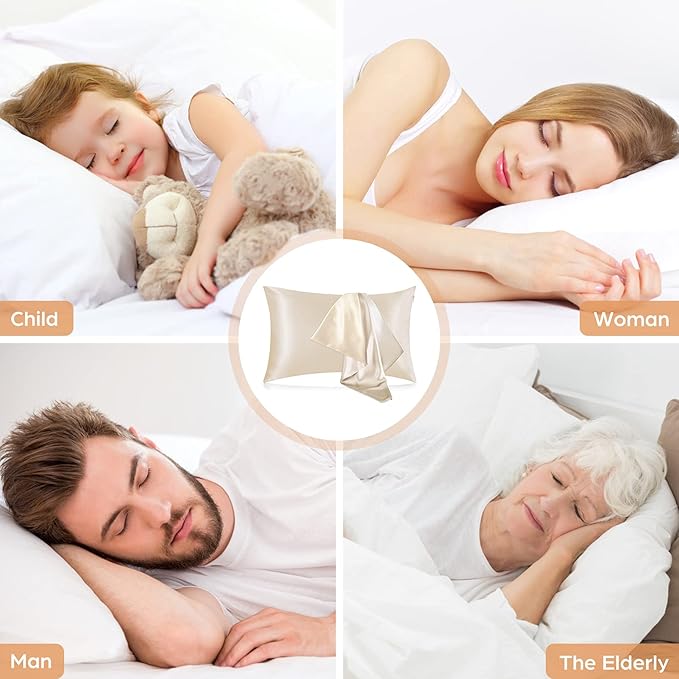 Silk Pillowcase for Hair and Skin, 2 Pack 100% Mulberry Silk Pillowcase 25 Momme, 600 Thread Count, Both Side Pure Silk Pillow Cover with Hidden Zipper (Beige, Queen 20''×30'')