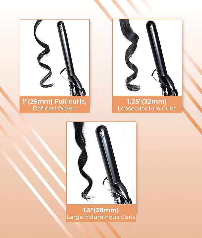 Le Angelique 1.5 Inch Curling Iron with Clip - Professional 8" Extra Large Barrel for Big Long Hair | 1 1/2" 38mm Jumbo Wide Thick Ceramic Curler Wand | Adjustable Temperature | Dual Voltage