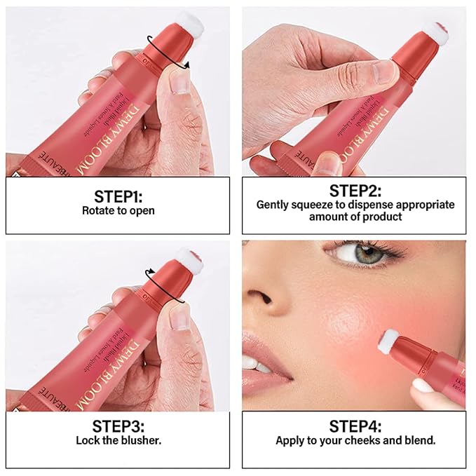 Blush Beauty Wand,Matte Face Blush Contour Wand with Cushion Applicator,Smooth Creamy Dewy Liquid Blush Wand,Blendable Blush Rouge Stick for Cheek,Cruelty-free,102 Serenade,Coral
