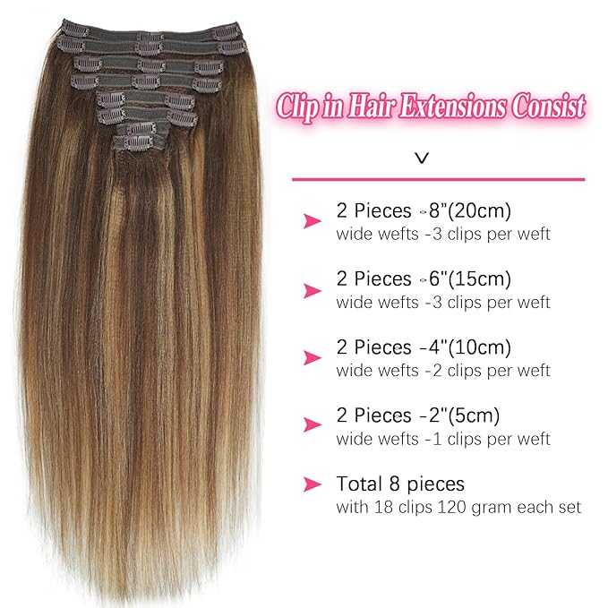 #4/27/4 Yaki Straight Clip in Hair Extensions Real Human Hair Omber Clip ins For Women Yaki Straight Clip on Hair(24inch,T1BP1B/30)