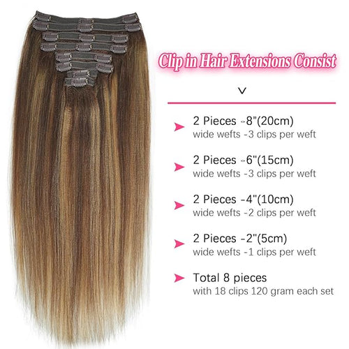 #4/27/4 Yaki Straight Clip in Hair Extensions Real Human Hair Omber Clip ins For Women Yaki Straight Clip on Hair(24inch,T1BP1B/30)