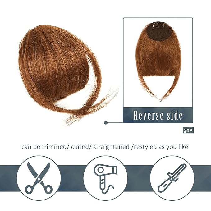 BARSDAR Real Human Hair Clip in Bangs - Human Hair Clip in Bangs for Women - Auburn Thick Bangs Extensions Fringe with Temples Dyeable Real Hair Bangs Hairpieces - Medium Auburn