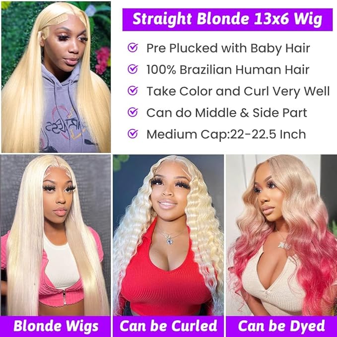 613 30 Inch Lace Front Wigs Human Hair Blonde 13x6 HD Lace Straight Wigs Human Hair for Black Women 180% Density 613 Frontal Wigs Human Hair Pre Plucked with Baby Hair