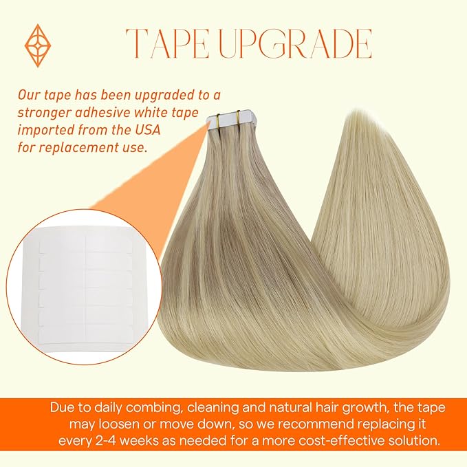 Full Shine Tape in Hair Extensions Human Hair 14 Inch Blonde Tape in Extensions 50G 20Pcs Color 18/22/60 Ash Blonde to Blonde Seamless Tape ins Human Hair Extensions Soft Remy Skin Weft Adhesive