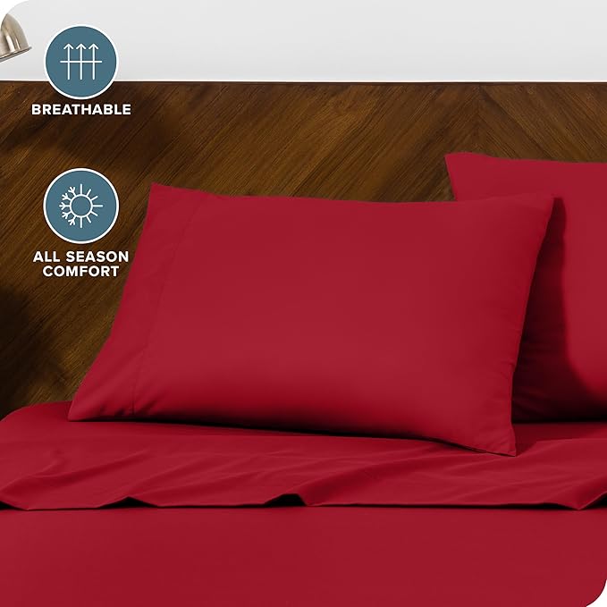 Bare Home Microfiber Pillow Cases - Standard Size Set of 2 - Cooling Pillowcases - Double Brushed - Easy Care - Envelope Closure (Standard Pillowcase Set of 2, Red)
