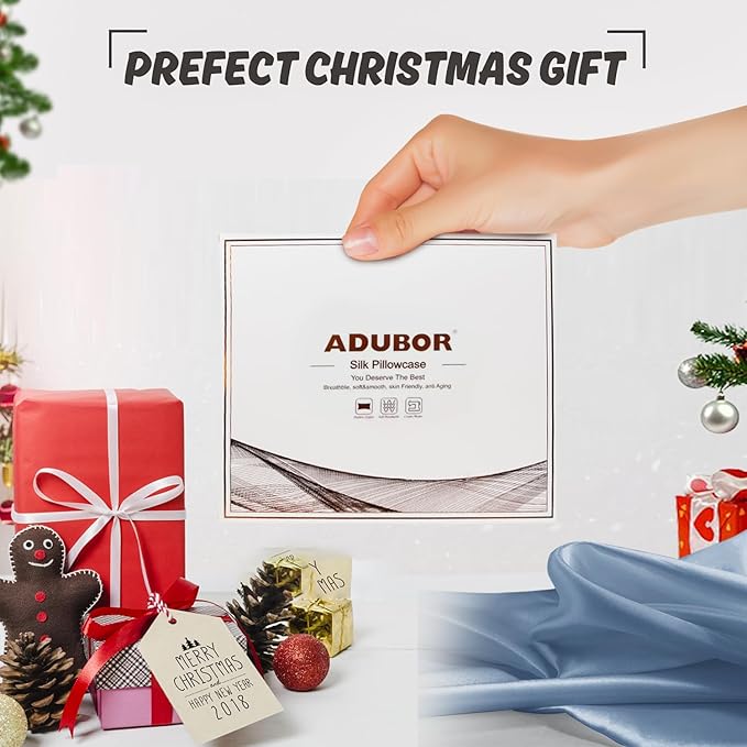 Adubor 100% Silk Pillowcase - Mulberry Silk Pillow Cases, 23 Momme 6A Grade Fibers, Silk Pillow Case for Hair and Skin Health, with Hidden Zipper (Standard 20''×26'', Gray Blue, 1PC)