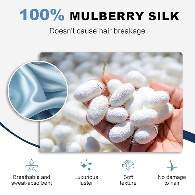 1 Piece Silk Bow Scrunchies for Hair-100% Pure Mulberry 22 Momme Silk Hair Tie, Elastic Ponytail Holder, Elegant Soft Bow Hair Ties Band for Women Hair Care, Multiple Colours (MIST BLUE)