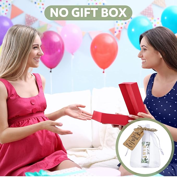 Demissle 50 Pcs Baby Shower Lip Balm Gift Set with 100 Pcs Organza Bags Baby Shower Party Favor for Guest Thank You Tag Rope Baby Shower Party Decoration Gender Reveal Souvenirs (Leaves)