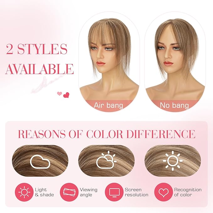 Hairro Human Hair Toppers For Women Wispy Thin Short Wiglet Hairpieces Natural No Bang Middle Part Side Bangs Hair Clip 14.5g #4P27 Medium Brown Mix Dark Blonde