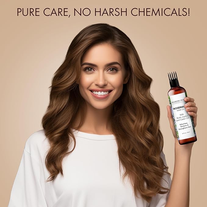Majestic Pure 100% Pure Rosemary Oil For Hair Growth - Strengthening, Nourishing, Volumizing - Infused with Biotin Oil, Jojoba Oil & Castor Oil - Non GMO Verified - 6.7 Fl Oz (Pack of 2)