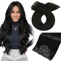 Moresoo Seamless Clip in Hair Extensions Natural Black Pu Skin Weft Natural Remy Human Hair Extensions Clip in 24inch to Add Volume Long for Women 130g 24inch 7pcs