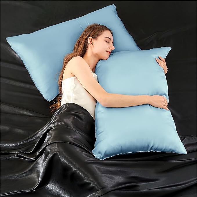 INFIIXSO Mulberry Silk Pillowcase for Hair and Skin, Silk Pillow Cases Standard Size with Hidden Zipper 20x26 Inches, Super Smooth and Soft Cooling Pillow Cases for Hot Sleepers(Light Blue, 1 Pack)