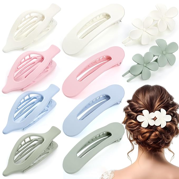 10 Pcs Flat Hair Clips for Women, 3 Styles French Flat Claw Clips Non-slip Matte Hair Clips for Thin Thick Hair, Multicolor