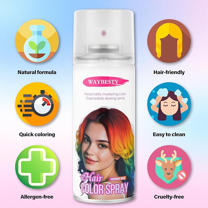 Temporary Hair Color Spray For Kids Women Men, Washable Hair Color Wax Dye For Cosplay Party DIY, Christmas Party, Halloween Crazy Hair Day (Purple, 4.06 oz)