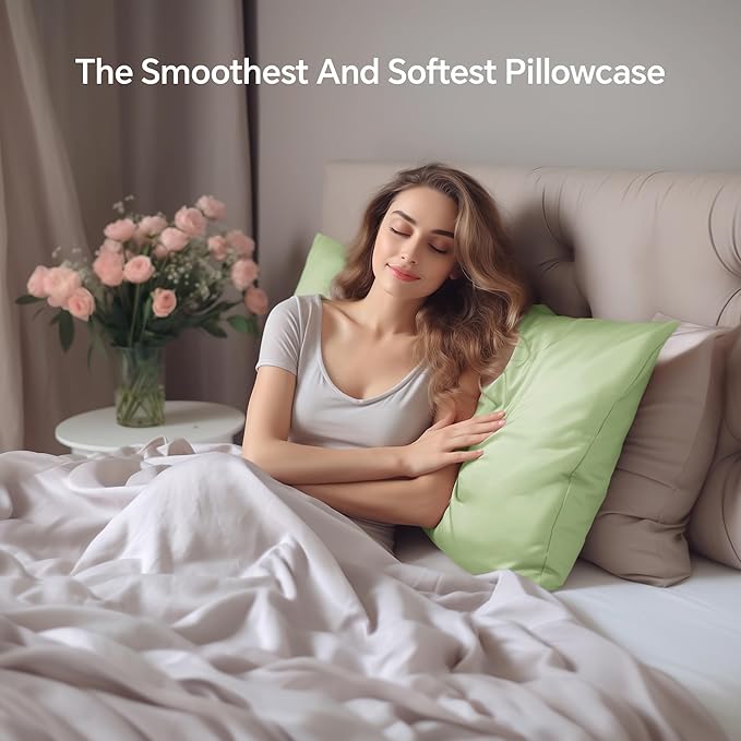 INFIIXSO Silk Pillow Cases 2 Pack Standard Size, Ultra Smooth & Soft Mulberry Silk Pillow Case for Hair and Skin, Breathable Cooling Silk Pillowcase with Hidden Zipper (Sage Green, 20x26 Inches)