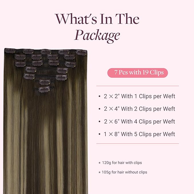 GOO GOO Clip in Hair Extensions Real Human Hair, Remy Human Hair Extensions Clip ins for Women, Natural Human Hair, 24inch 170g 7Pcs, #4/26/4 Balayage Chocolate Brown to Honey Blonde
