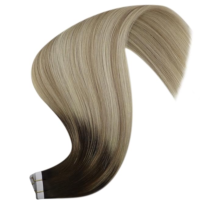 YoungSee Tape in Hair Extensions Real Human Hair Brown to Blonde Invisible Tape in Ombre Hair Extensions for Women Tape-ins Human Hair Extension Balayage Brown Ombre Blonde Easy to Put 16in 20pcs 50g