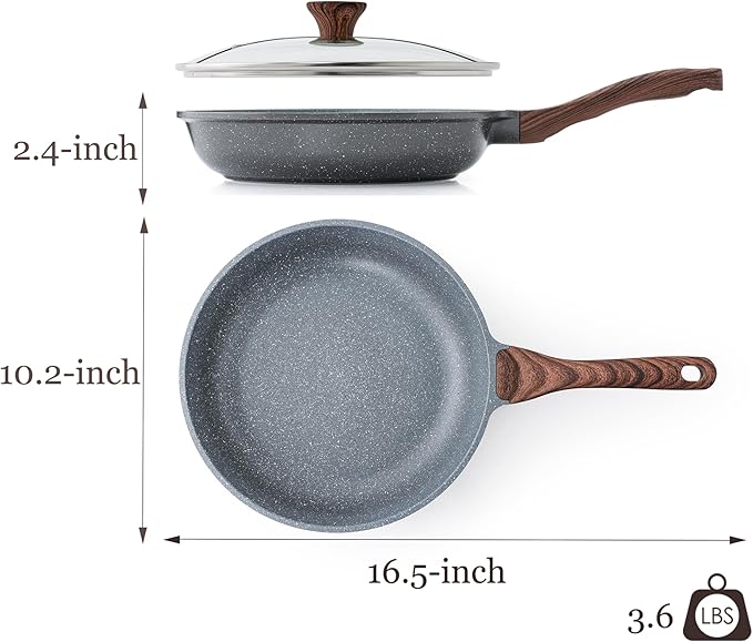 SENSARTE Nonstick Frying Pan Skillet with Lid, Omelet Pan with Cover, Healthy Cooking Chef's Pan, Kitchen non stick Pan, Free of Intentionally Added PFOA (10inch + Glass Lid)