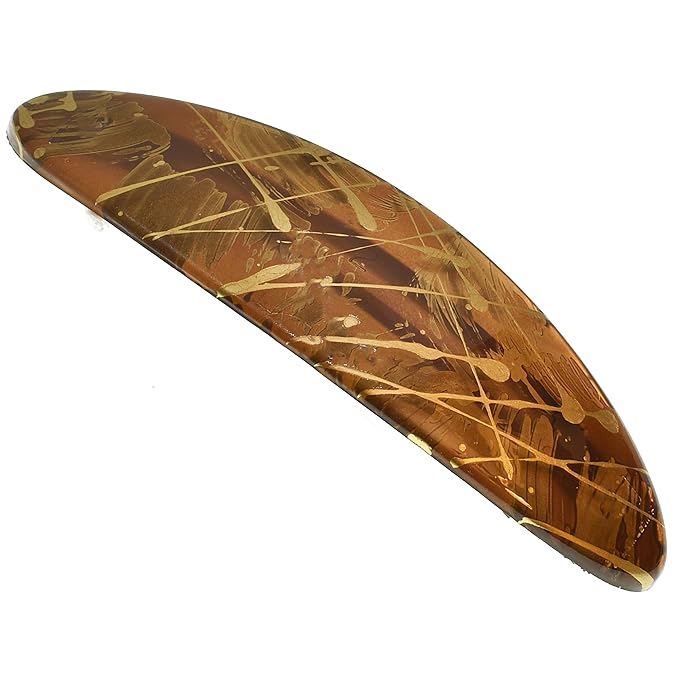 Camila Paris CP3872 French Hair Barrette Clip Oval Ligth Brown and Gold, Strong Hold Grip Hair Clips for Women, No Slip Rubberized Metal Closure, Durable Styling Girls Hair Accessories, Made in France