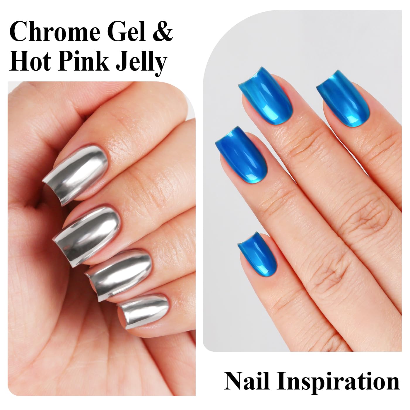 Imtiti Metallic Gel Nail Polish Set, 2 Pcs 10ml Chrome Mirror Shine GEl POlish & Sky Blue Jelly GEL Soak Off UV LED Spring Summer Art Manicure Salon DIY Design Kit