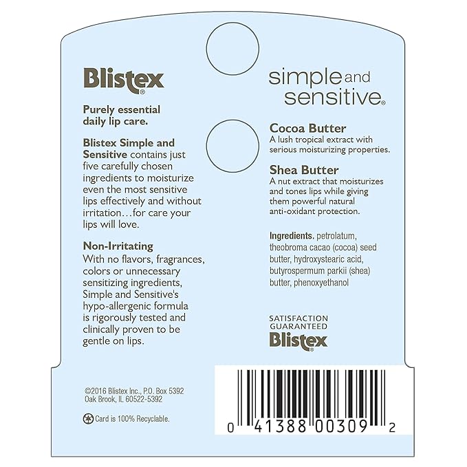 Blistex Simple & Sensitive Lip Moisturizer 0.15 oz (Pack of 4)